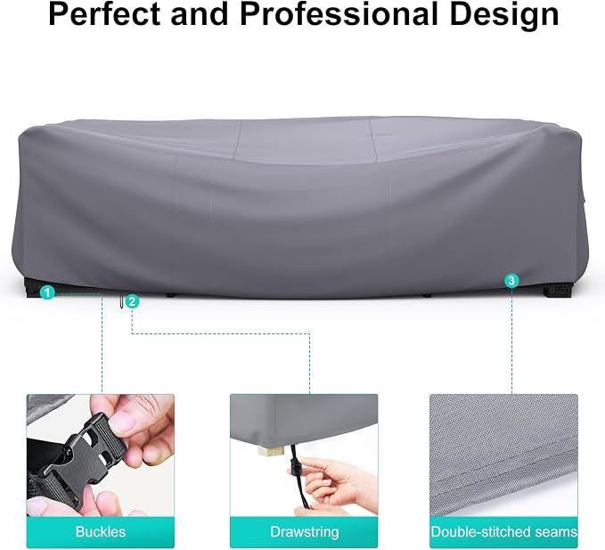 Patio Furniture Set Cover Waterproof, Heavy Duty Furniture Covers for Outdoor Sectional Sofa Set Wicker Rattan Table Chair Rectangular,118"L×57"W×28"H,Grey