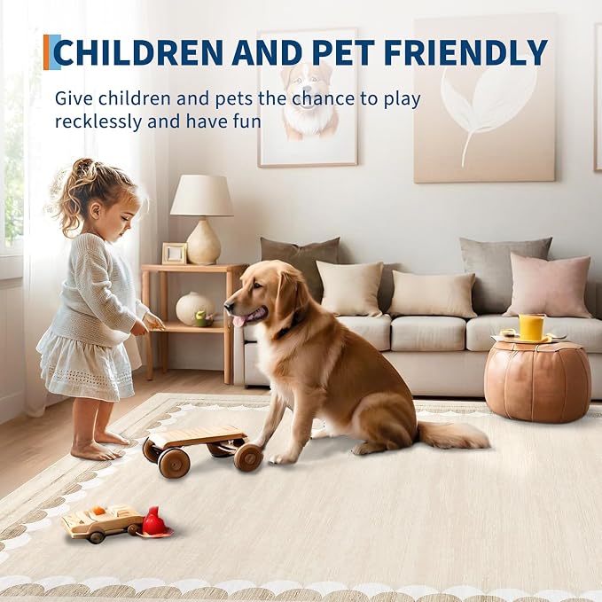 COZYLOOM Entryway Rugs Indoor 2x6 Washable Runner Rug with Rubber Backing, Bordered Non Shedding Stain Resistant Accent Rug, Low Pile Soft Contemporary Carpet for Kitchen, Hallway, Bedroom, Beige