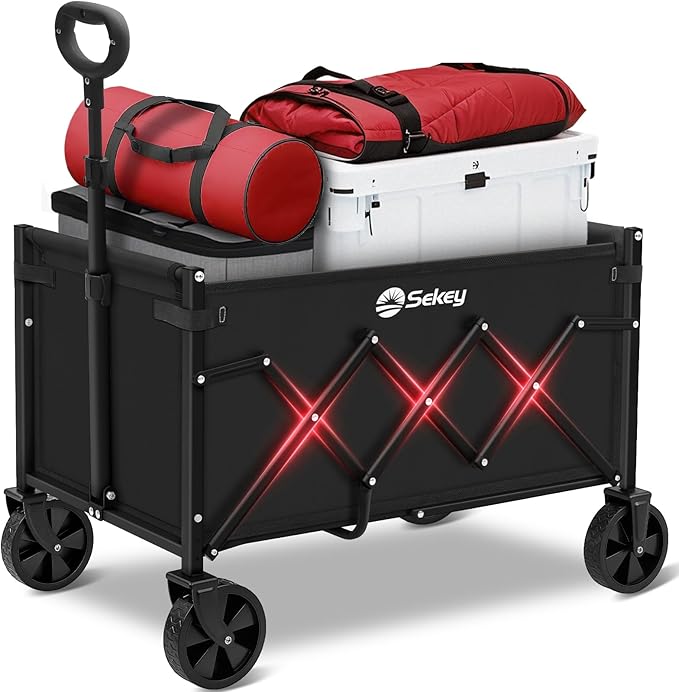 Sekey Wagon Cart with Wheels with 220LBS Capacity,Heavy Duty Wagon Carts Foldable,Lightweight Utility Portable Cart for Grocery, Shopping, Garden, Camping. Black