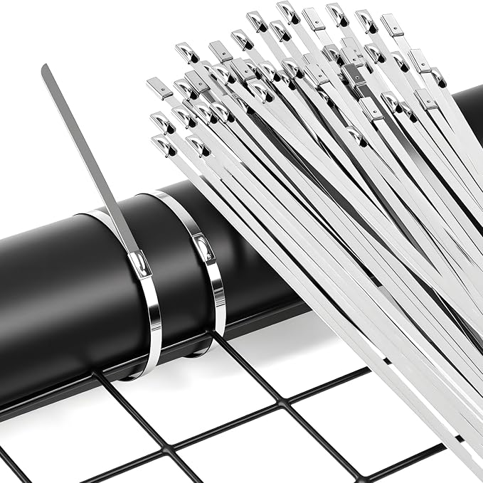Stainless Steel Cable Tie Gun Kit, 100pcs 11.8inch Heavy Duty Metal Zip Ties, Self-Locking UV & Corrosion Resistant Stainless Steel Zip Ties, for Fence, Exhaust Pipe, Chicken Coop, Farm Use