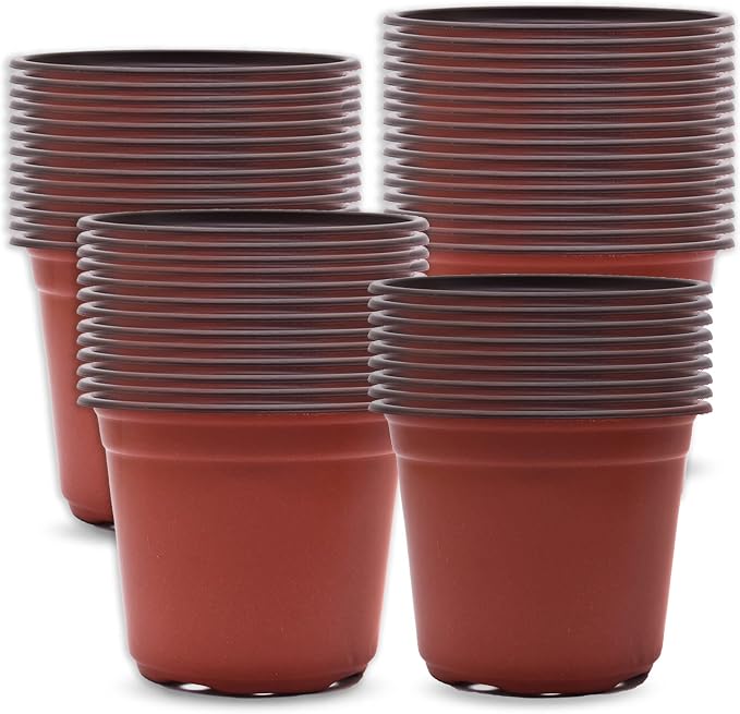HOSTIC 7 Inch Nursery Pot Seedling Pot Plant Container Seed Starting Pots Multipurpose Plastic Pots 100 Packs