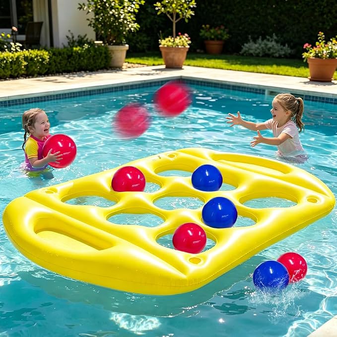 Pool Toys Games for Kids, Inflatable Tic Tac Toe Pool Toy with 10 Balls | Giant Pool Tic Tac Toe Game Floating for Adults Teens