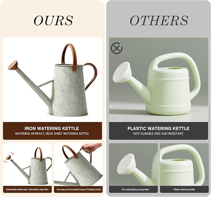 Metal Watering Can with Stainless Steel Handle for Outdoor and Indoor Plants, Watering Can Decor, 1.5 Gallon (Zinc 1)