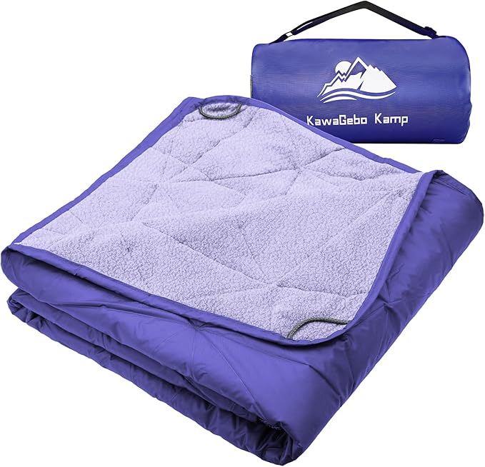 Large Waterproof Outdoor Blanket Thick Fleece 80" x 58" | Windproof Stadium Blanket, Wearable Poncho, Machine Washable for Camping, Car, Pet, Picnics - Purple
