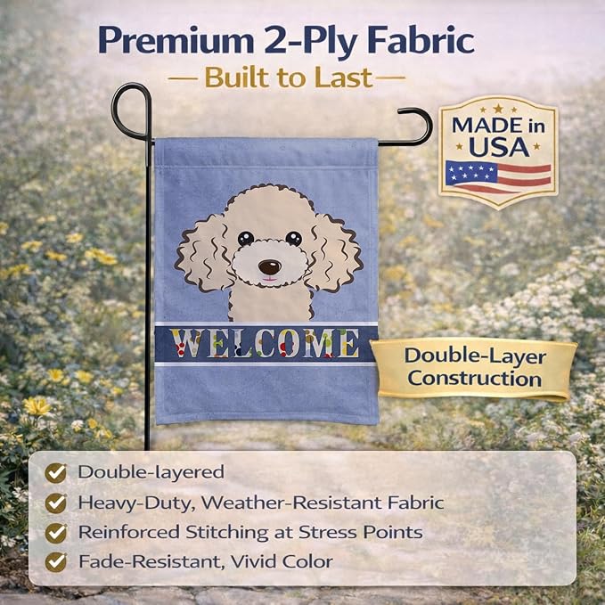 Caroline's Treasures BB1444GF Buff Poodle Welcome Garden Flag, Blue Mailbox Flag Decorative Yard Flag Banner Outside Patio Artwork Yard Flower Beds, Garden Size, Multicolor