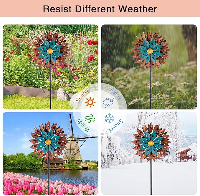 Viveta Kinetic Wind Spinner, 13" Dia Metal Wind Sculptures | 360 Degrees Rotating Windmill for Yard and Garden