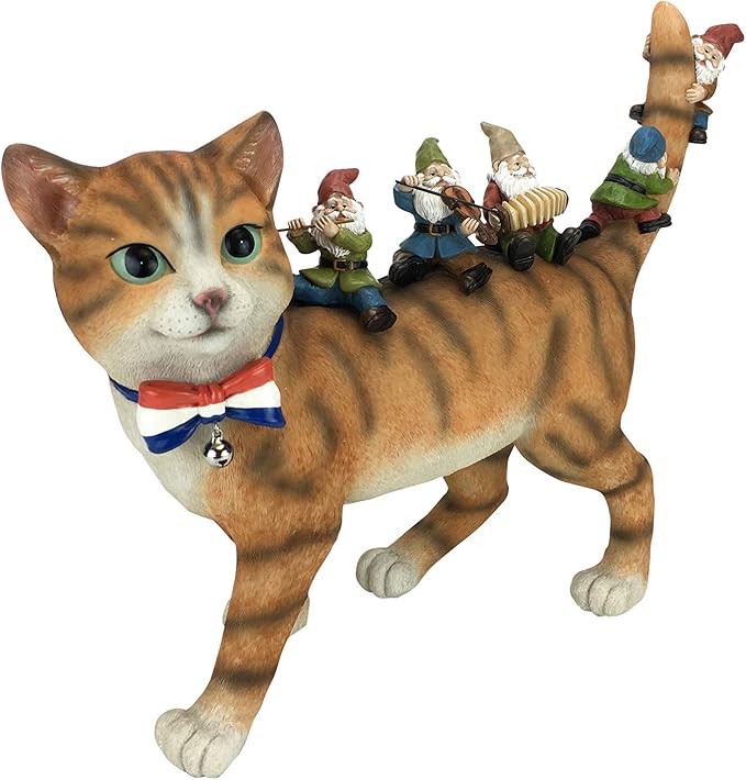 GlitZGlam Patrick The Patriotic Miniature Cat and The Happy Gnomes - A Fairy Garden Gnome Figurine