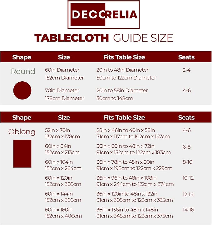 Decorelia Christmas Red Waterproof Round Table Cloth for Round,Decorative Farmhouse Tablecloths Table Cover for Holiday,Banquet,Dining& Kitchen (60 Inch,Round (2-4 Seats,Burgundy)