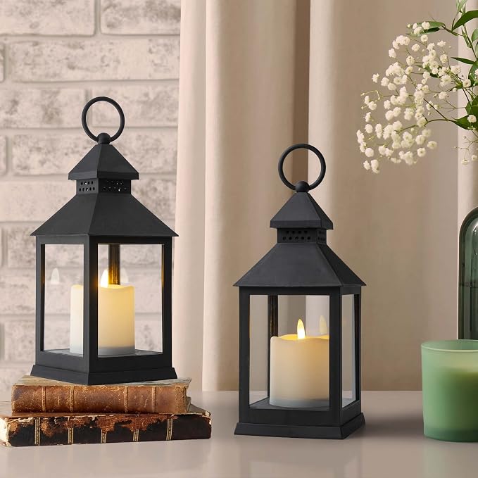 Vintage Lantern Decorative LED Flickering Flameless Candle with Timer, Battery Powered LED Decorative Hanging Lanterns for Indoor Outdoor Garden Yard Home Decor(4 Pack)