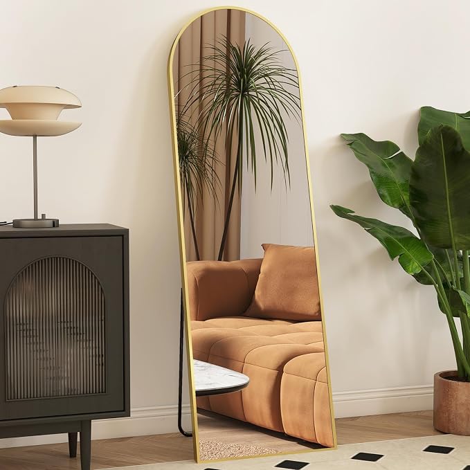16"x59" Arched Mirror Full Length, Upgraded Body Wall Mirrors | Shatter-Proof Nano Glass, Tall Standing, Hanging or Leaning, Aluminum Alloy Frame for Bedroom, Modern Home Decor, Gold