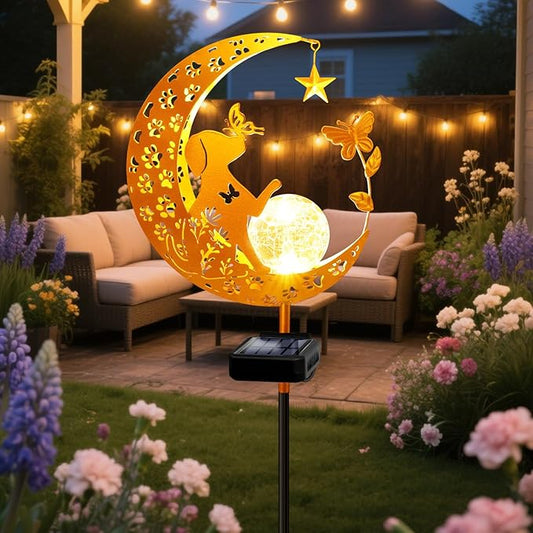 Solar Garden Lights Waterproof, Gift for Women Mom Grandma Wife Daughter, Dog Pathway Stake Lights, Glass Globe with Moon Dog Decor, Outdoor Decor Lights for Walkway Yard Lawn Patio Courtyard Garden