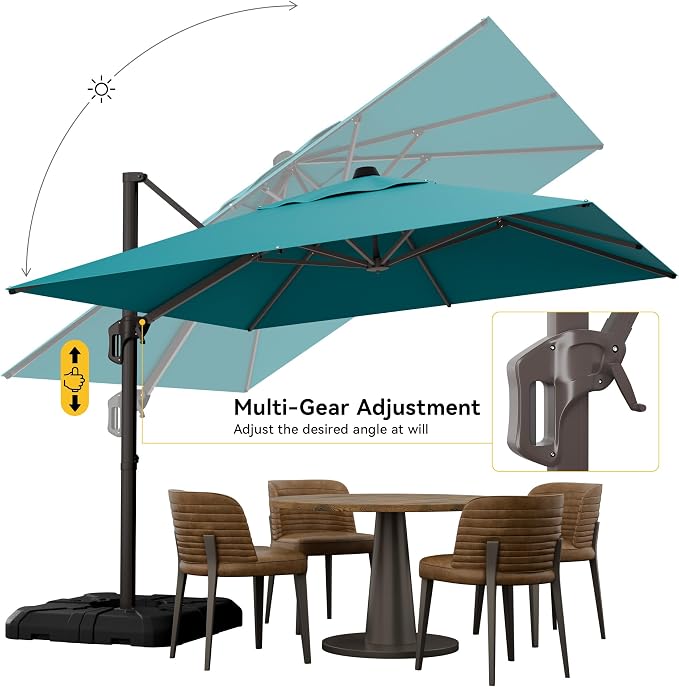 10x10FT Cantilever Outdoor Umbrella, 360° Rotating Large Offset Square Patio Umbrella, Ideal for Garden Backyard Deck Courtyard, Turquoise
