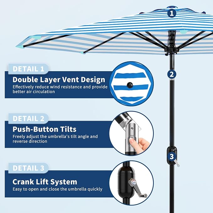 Garvee 9FT Patio Umbrella - Outdoor Table Umbrella with Smooth Crank Lift, Push Button Tilt and 8 Sturdy Ribs - Market Umbrella UV Protection Waterproof for Pool, Deck, Yard, Garden