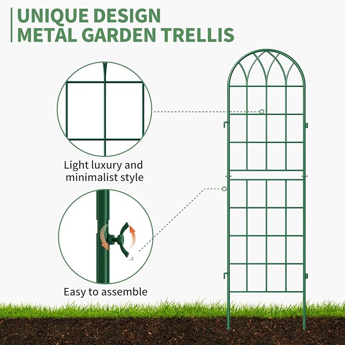 SUNYRISY 4Pack Metal Garden Trellis for Climbing Plants Outdoor, 59x16in Metal Plant Support for Flowers Tomato Cucumber Rose Vegetable Garden Courtyards Lawns Decoration, Green