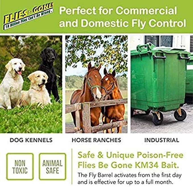 Flies Be Gone Fly Trap - Disposable Protein-Powered Attractant Fly Catcher - Natural Bait Trap for Patios, Ranches, Outdoor Environments - Easy to Use Outdoor, Keeps Flies from Coming Indoors