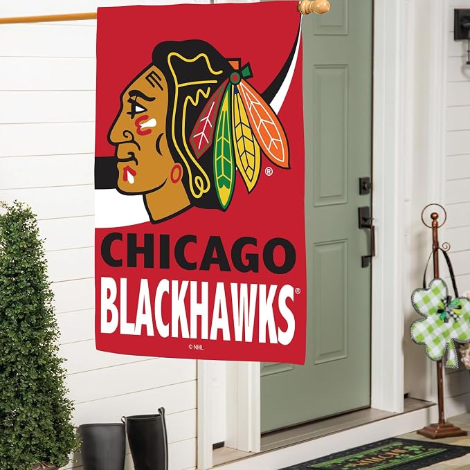 NHL Chicago Blackhawks House Flag, 28 x 44, Double Sided Garden Flags for Outside, Outdoor Flags & Banners for Gardens Patio, Indoor Wall Decor Flag for Room
