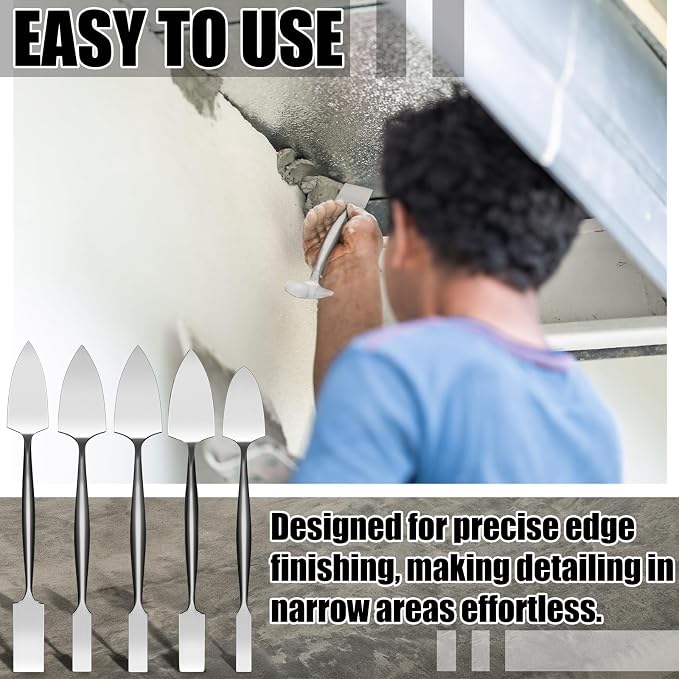 5 Pcs 1'' 3/8" 1/2" 5/8" 3/4" Trowel and Square Masonry Tools Forged Steel Trowel Concrete Tool Ornamental Stucco Masonry Plaster Spatula for Glazing, Patch Work, Plaster, and Archeology