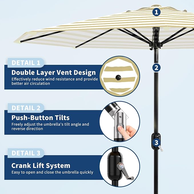 Garvee 9FT Patio Umbrella - Outdoor Table Umbrella with Smooth Crank Lift, Push Button Tilt and 8 Sturdy Ribs - Market Umbrella UV Protection Waterproof for Pool, Deck, Yard, Garden