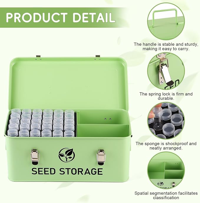 Seed Storage Organizer, Metal Seed Vault Bank Saving Containers Box (Seeds not Included)
