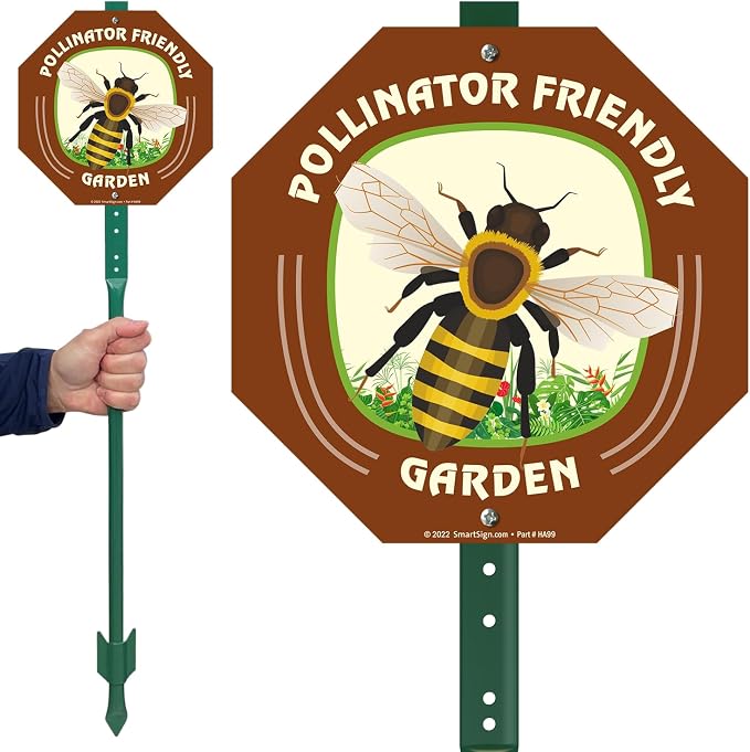 SmartSign 10 x 10 inch Pollinator Friendly Garden Sign & Stake Kit, 40 mil Laminated Rustproof Aluminum, 3 foot Stake, Set of 1, For Yard, Lawn