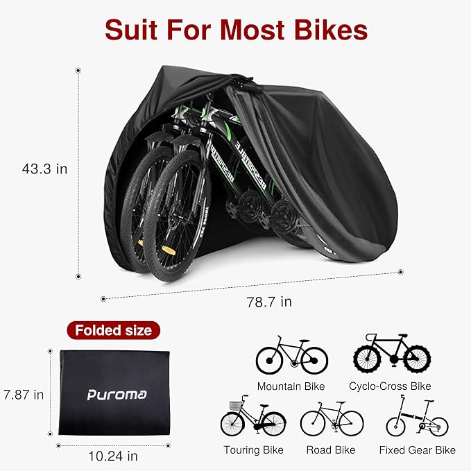 Puroma Bike Cover for 1/2/3 Bikes, Waterproof Outdoor Storage Bicycle Covers Rain Sun UV Dust Wind Proof with Lock Hole for Mountain Road Electric Bike