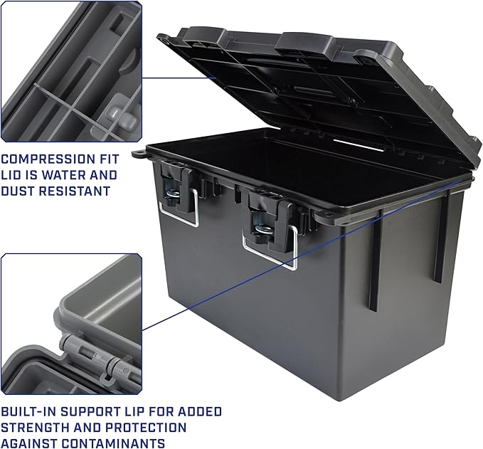 Sheffield XL Ammo Box Made in USA, Stackable Lockable Ammo Storage Box | 4 Pack Lockable Storage Box, Water and Dust Resistant Dry Box, Secures Hunting Gear, Gun Accessories, Supplies, and Bullets