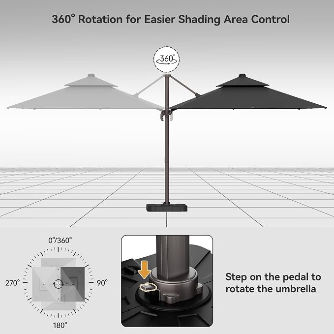 10x13FT Cantilever Outdoor Patio Umbrellas with Base, Double Top Large Rectangle Umbrella, Heavy Duty 360° Rotation Offset Outdoor Sun Shade Umbrella for Garden Deck Pool Backyard Patio, Grey