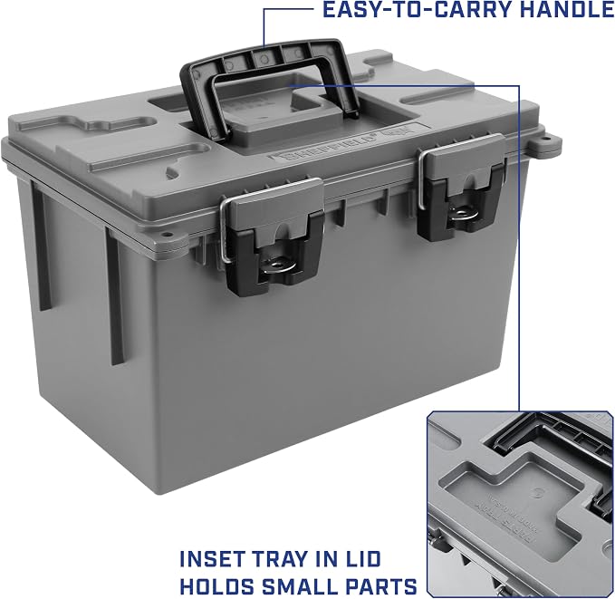 Sheffield XL Ammo Box Made in USA, Stackable Lockable Ammo Storage Box | 4 Pack Lockable Storage Box, Water and Dust Resistant Dry Box, Secures Hunting Gear, Gun Accessories, Supplies, and Bullets