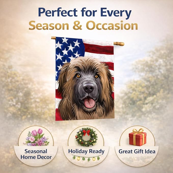 Caroline's Treasures CK6606CHF Leonberger American Flag House Flag Large Porch Sleeve Pole Decorative Outside Yard Banner Artwork Wall Hanging, Polyester, House Size, Multicolor