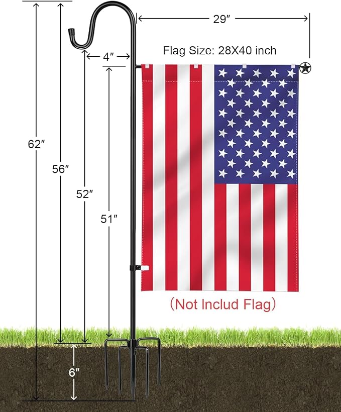 LOPANNY Large Garden Flag Holder Stand Pole for 28 x 40 Flags with Shepherds Hooks for Outdoor - 2 Pack Upgraded Sturdy 60In Yard Flag Post Stake for Outdoor Decor(without Solar Lights & Flag)