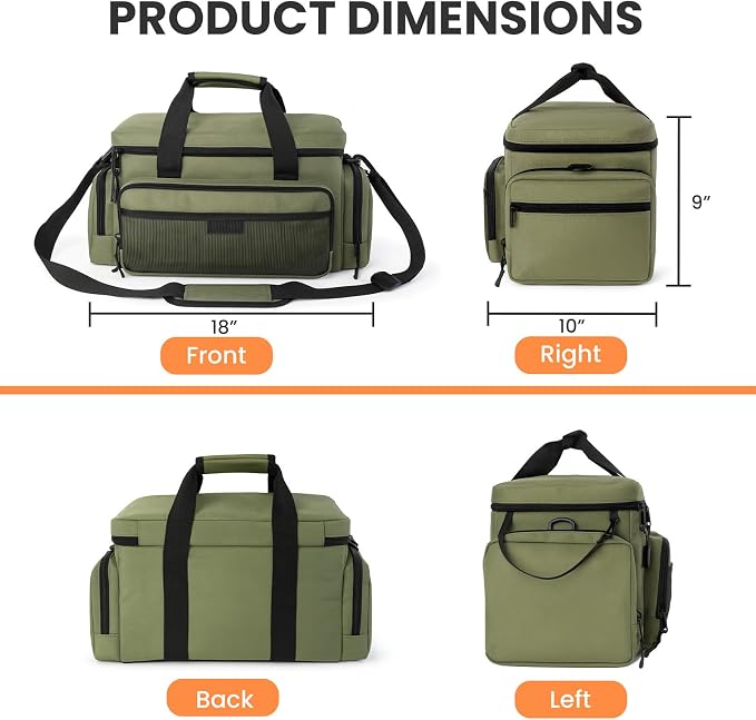 VJI Heavy Duty Tool Bag with Multi-Pockets, Portable Storage Bag with Large Zipper, Carrying Toolbag with Adjustable Shoulder Strap and Ergonomic Handle, Repairman, Carpenters, Handyman, Green