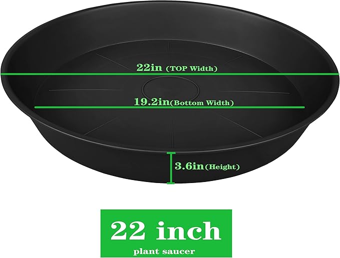 2 Pack of 20 22 inch Plant Saucer, 3.6" Depth Tray, Large Deep Heavy Duty Saucers for Pots, Garden Plastic Flower Plant Trays for Indoors Outdoor, Tray for Planter 19-23" (Black)