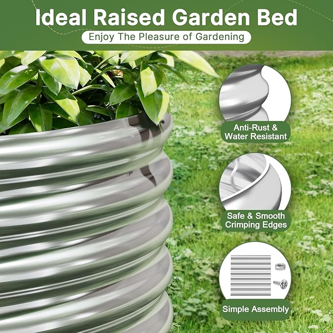 2 PCS Tall Galvanized Raised Garden Bed Outdoor, Metal Garden Bed for Vegetables, Above Ground Garden Box for Flower, Steel Raised Beds for Gardening - 3x2ft
