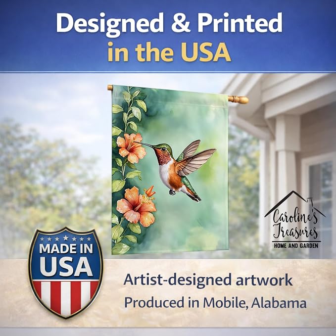 Caroline's Treasures Rufous Hummingbird House Flag Large Porch Sleeve Pole Decorative Outside Yard Banner Artwork Wall Hanging, Polyester, House Size, Multicolor