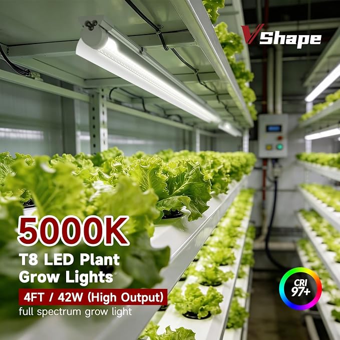 8 Pack LED Grow Light 4FT, 5000K Full Spectrum, 336W(8 x 42W), Linkable Growing Lamp Fixture, T8 Grow Lights for Indoor Plants, Seed Starting, Vegetables