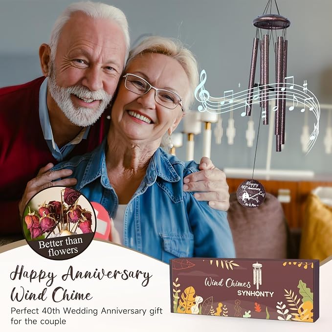 Anniversary Wind Chimes Gifts for Men Women, Happy Anniversary Decorations, 25" Wind Chimes Romantic Gift for Couple, Parents, Wife, Husband, Friends (40th