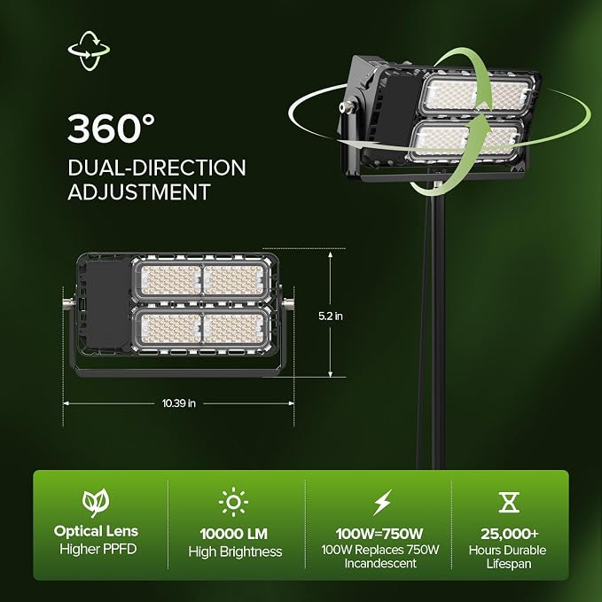 SANSI Grow Lights for Indoor Plants, 100W Dimmable Plant Lights for Indoor Growing, IP65 Full Spectrum High PPFD 38"-80" Adjustable Tall Standing Grow Light with Auto On/Off Timer Remote Control