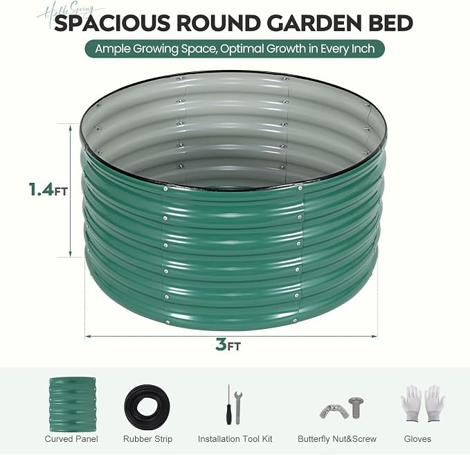 Galvanized Raised Garden Bed Outdoor, Round Metal Planter Boxes 2 Pcs, 3x3x1.4ft Steel Raised Bed Kit for Planting Vegetables, Fruits, Flowers(LotusGreen)