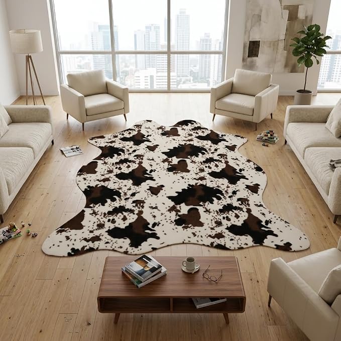 MustMat Faux Cowhide Rug, Cow Print Area Rug for Western Decor 5'2" x 6'7" | Ideal for Living Rooms, Dining Rooms & Offices. Matches Rustic Styles, Perfect for Holiday & Birthday Decor