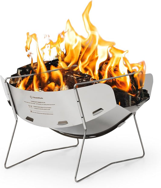 Thous Winds Lightweight Fire Pit, 12-inch Portable Camping Firepit, 453g Outdoor Stainless Steel Camp Grill, Wood Burning Charcoal for BBQ Bushcraft Backpacking, Easy Carry & Storage
