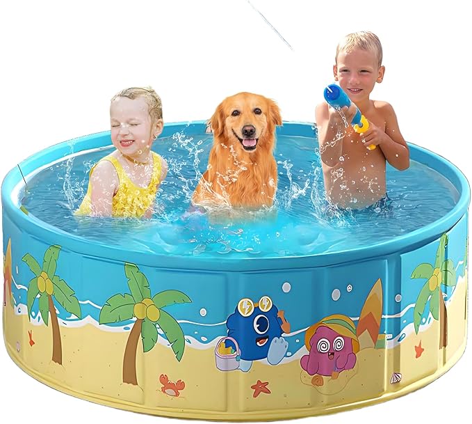 Foldable Kids Pool Hard Plastic Collapsible Deep Kiddie Pool, Small Toddler Pools for Swimming, Backyard Dog Pool (JellieMons 62.9"x17.7")