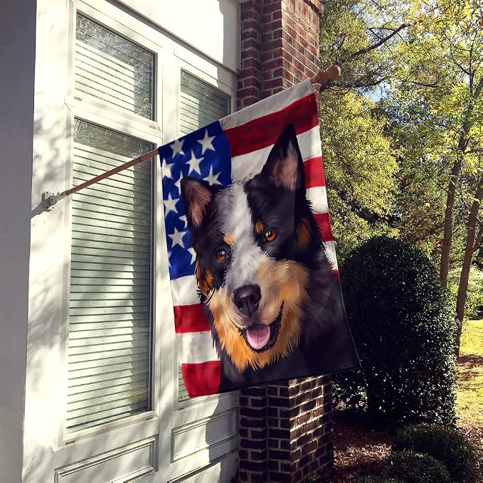 Caroline's Treasures CK6413CHF Australian Stumpy Tail Cattle Dog American Flag House Flag Large Porch Sleeve Pole Decorative Outside Yard Banner Artwork Wall Hanging, Polyester, House Size, Multicolor