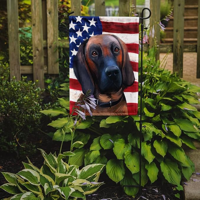 Caroline's Treasures CK6557GF Hanover Hound Dog American Flag Garden Flag Mailbox Flag Decorative Yard Flag Banner Outside Patio Artwork Yard Flower Beds, Garden Size, Multicolor