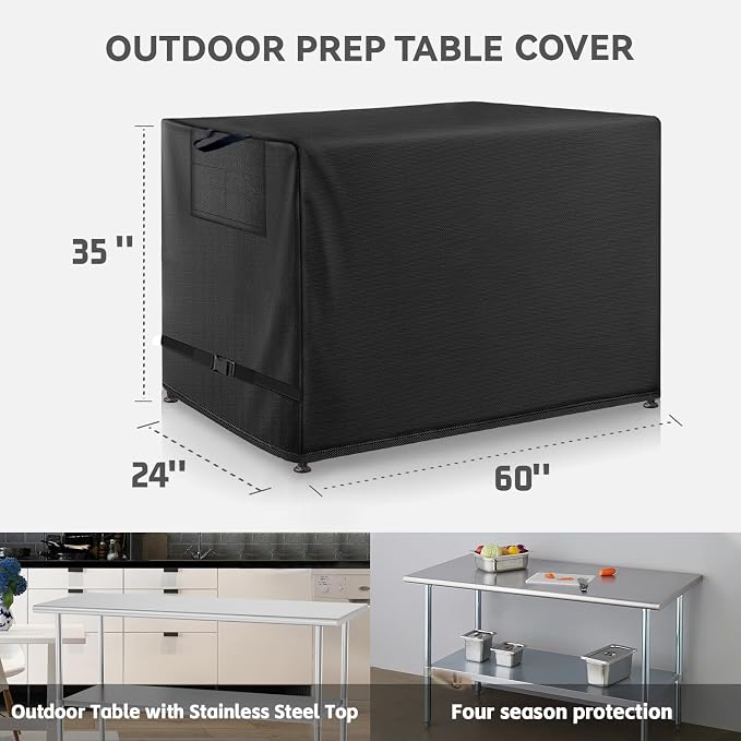 Outdoor Prep Table Cover Compatible with 60" Outdoor Utility Cart | Heavy Duty Waterproof Cover for Outdoor Stainless Steel Table and Storage Cabinet,Black
