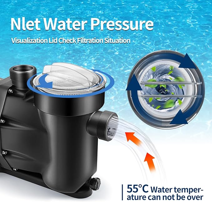Leomru 2.5 HP Pool Pump 8880 GPH Self Priming in/Above Ground Swimming Pool Pump 110V Single Speed Pumps with Strainer Basket 6Pcs Connectors