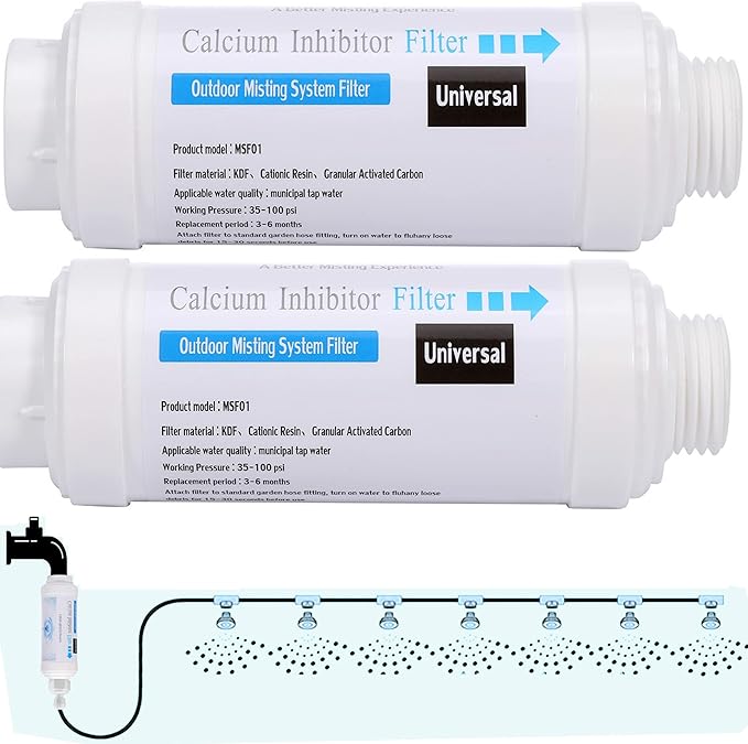 2 Pieces Calcium Inhibitor Filter, Outdoor Misting System Protector for Mist Nozzle, Preventing Scale Buildup from Clogging Up