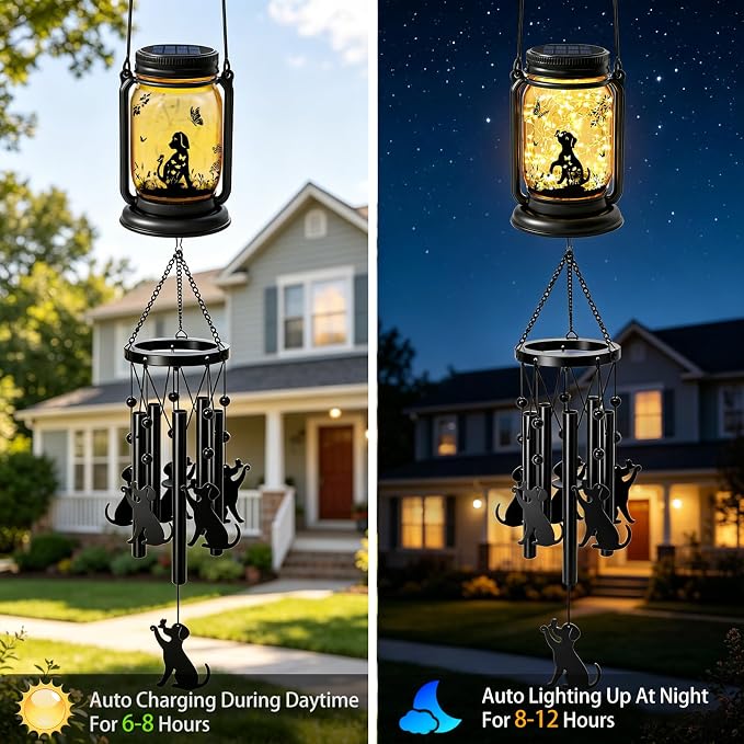 2 Pack Solar Dog Wind Chimes for Outside, Birthday Mother' s Day Gifts for Mom Women Grandma,Solar Dog Wind Chime Light Hanging Wind Chimes Outdoor,IP65 Waterproof, Yard Garden Terrace