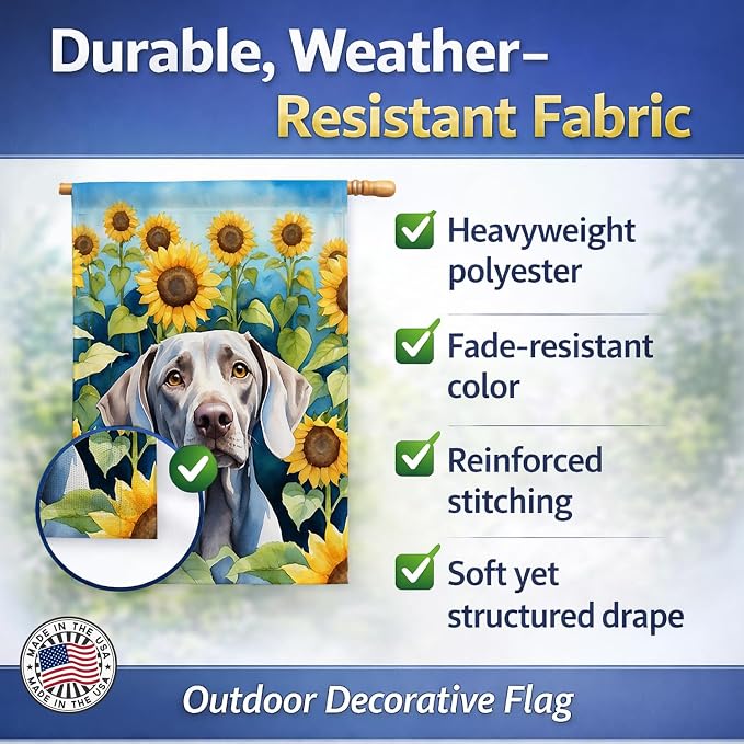 Caroline's Treasures DAC6170CHF Weimaraner in Sunflowers House Flag Large Porch Sleeve Pole Decorative Outside Yard Banner Artwork Wall Hanging, Polyester, House Size, Multicolor