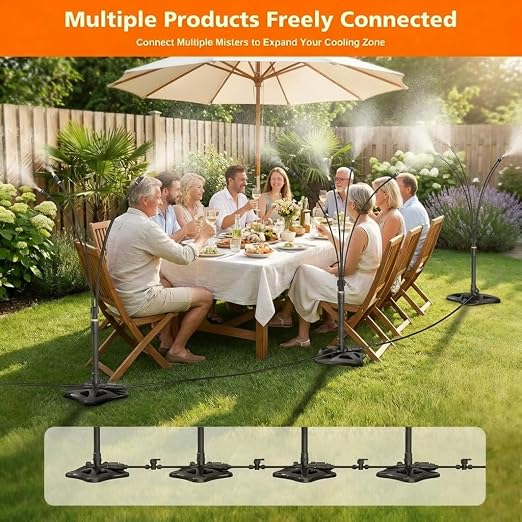 Outdoor Standing Mister for Patio Cooling, 26.2FT Portable Misting Station, Upgraded Outdoor Misting System for Backyard, Pets, Garden, BBQ, Tanning & Poolside Heat Relief