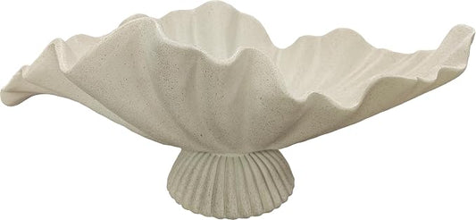 16" Large Decorative Bowl decor, Modern Home Decoration Scallop Bowl,Fashion Key Bowl for Entrance Table, Decorative Fruit Bowl for Kitchen Counter, Ruffle Decor, With Base, Light Gray